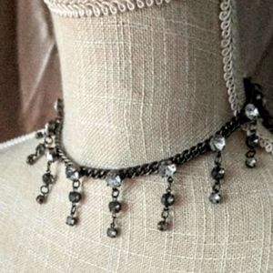 Vintage Chocker - Glass Beads - Black Chain and Settings